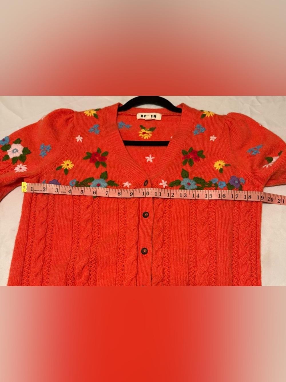 Boden Coral Knit Cardigan with Embroidered Floral Detail - Picture 6 of 7